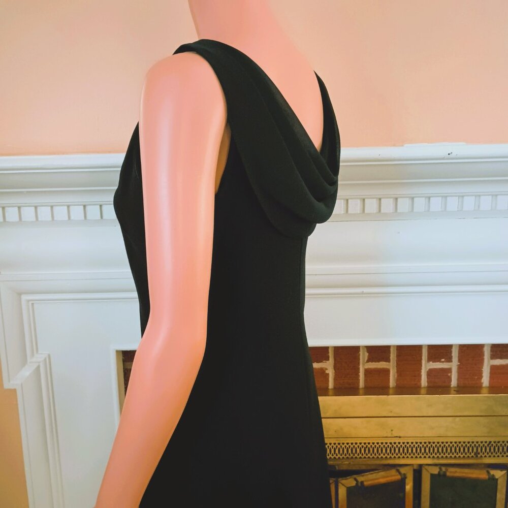 Black Chiffon Beaded Sequin Dress 10P Vintage Draped Back Sleeveless Evening